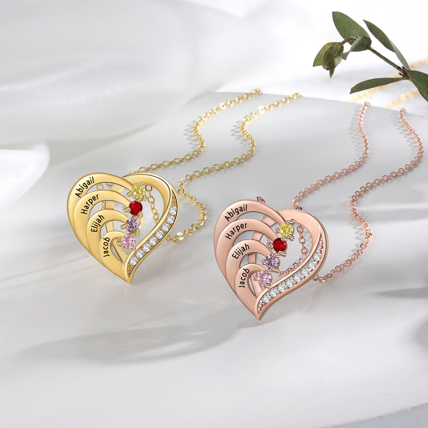 Heart Birthstone Engraving Necklace for Best Friends in Sterling Silver-YAFEINI Personalized Jewelry