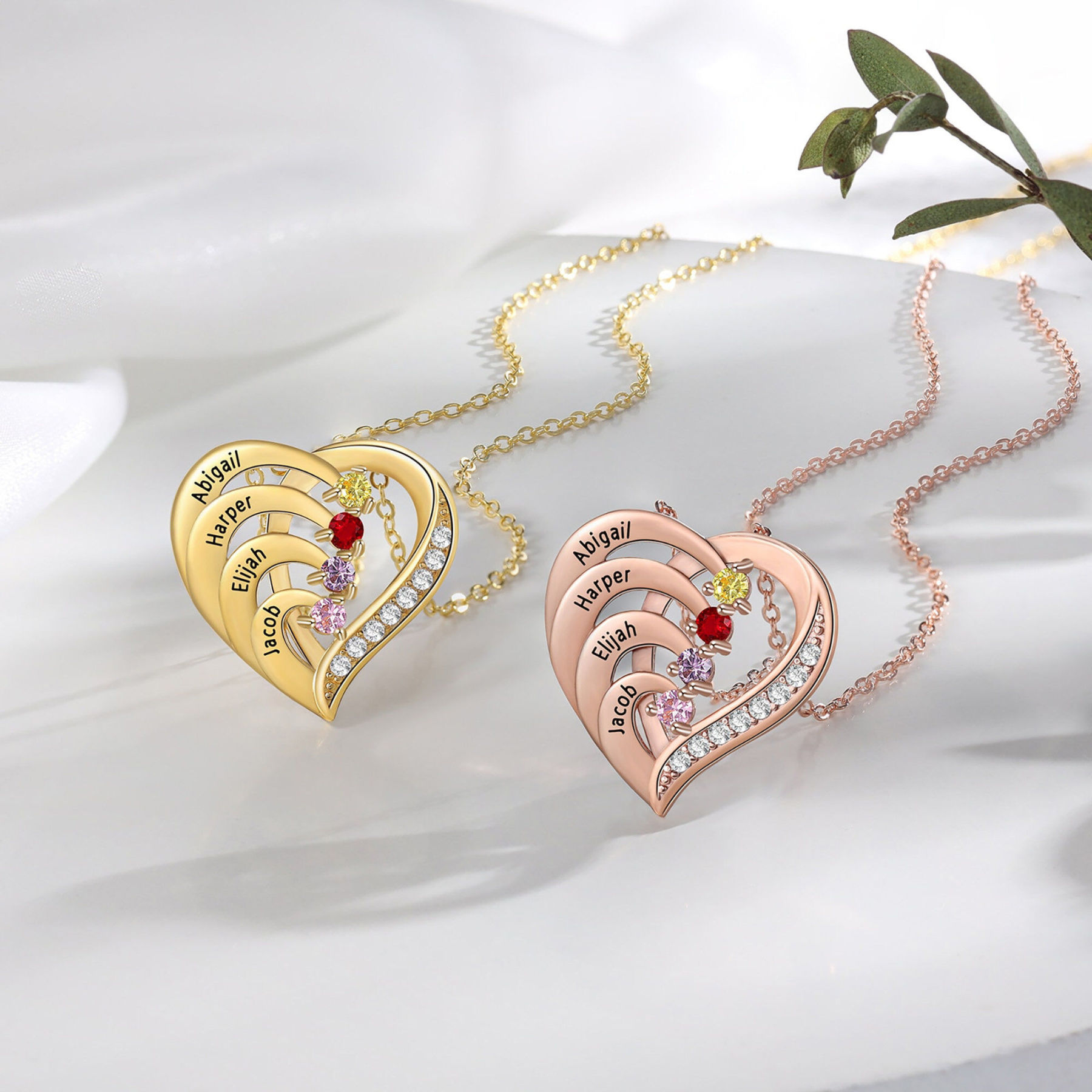 Heart Birthstone Engraving Necklace for Best Friends in Sterling Silver-YAFEINI Personalized Jewelry