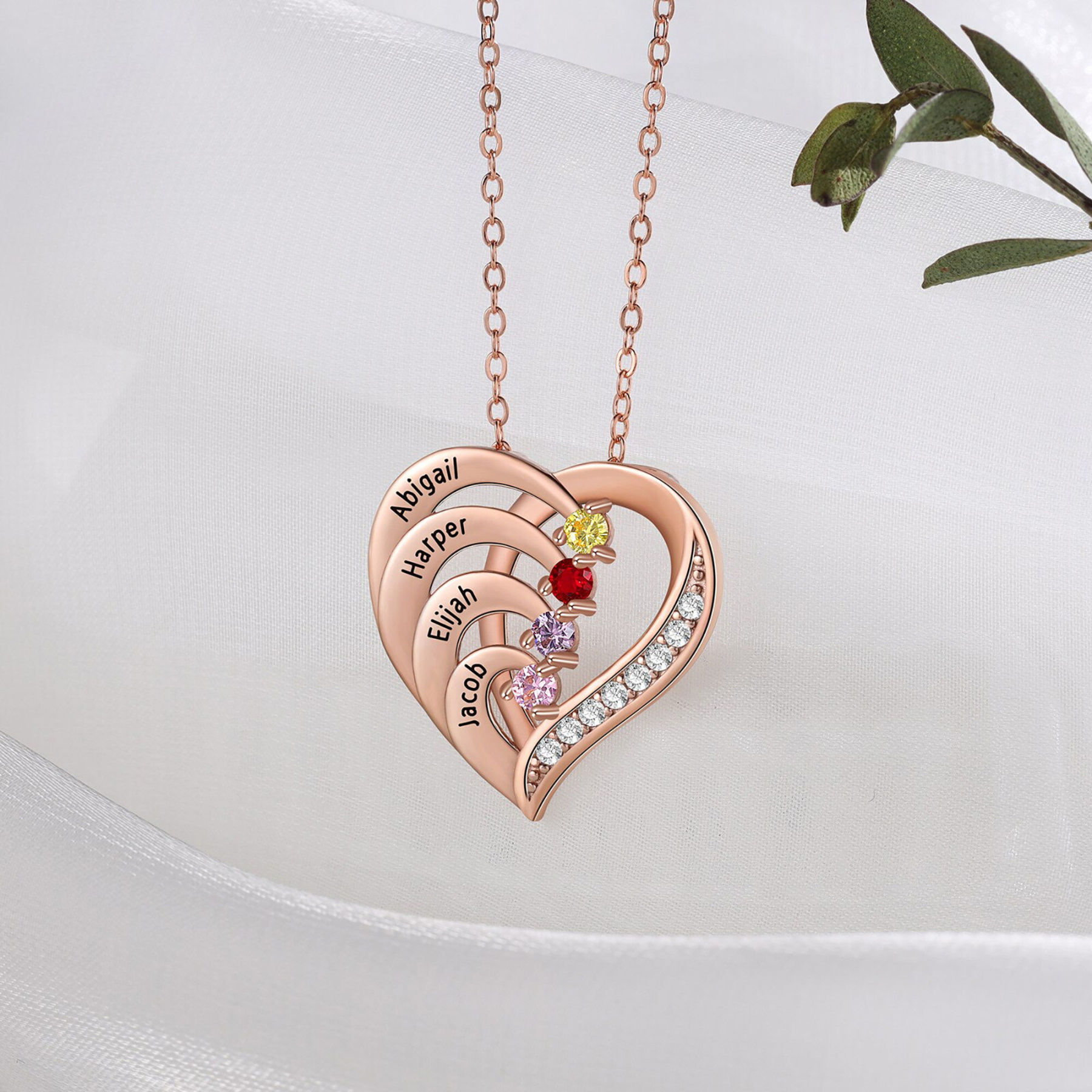 Heart Birthstone Engraving Necklace for Best Friends in Sterling Silver-YAFEINI Personalized Jewelry