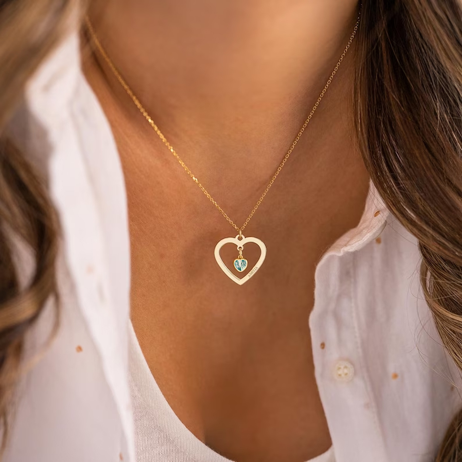 Nature's Elegance Heart Agate Pendant Necklace in Gold Vermeil-YAFEINI Personalized Jewelry