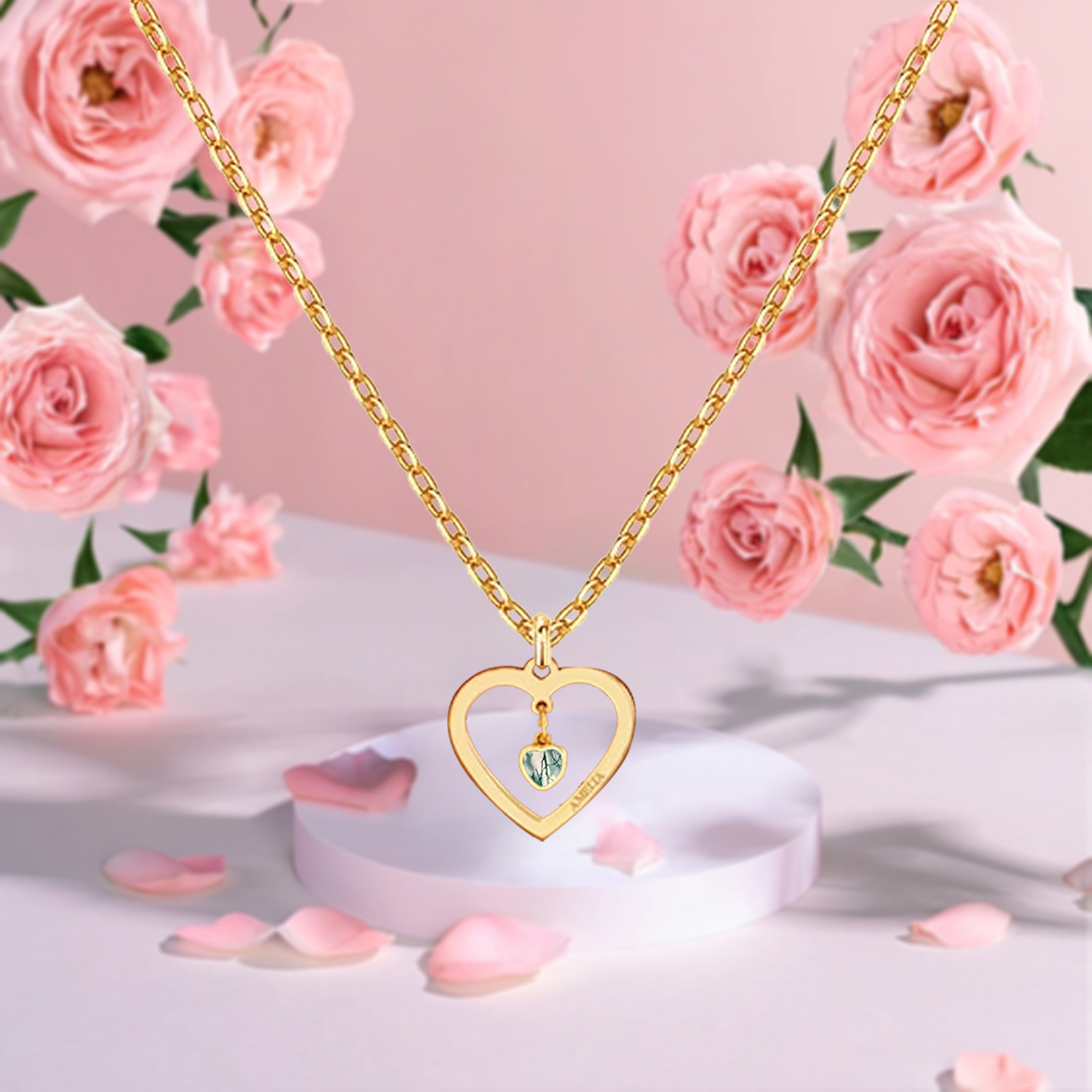 Nature's Elegance Heart Agate Pendant Necklace in 14K Solid Gold-YAFEINI Personalized Jewelry