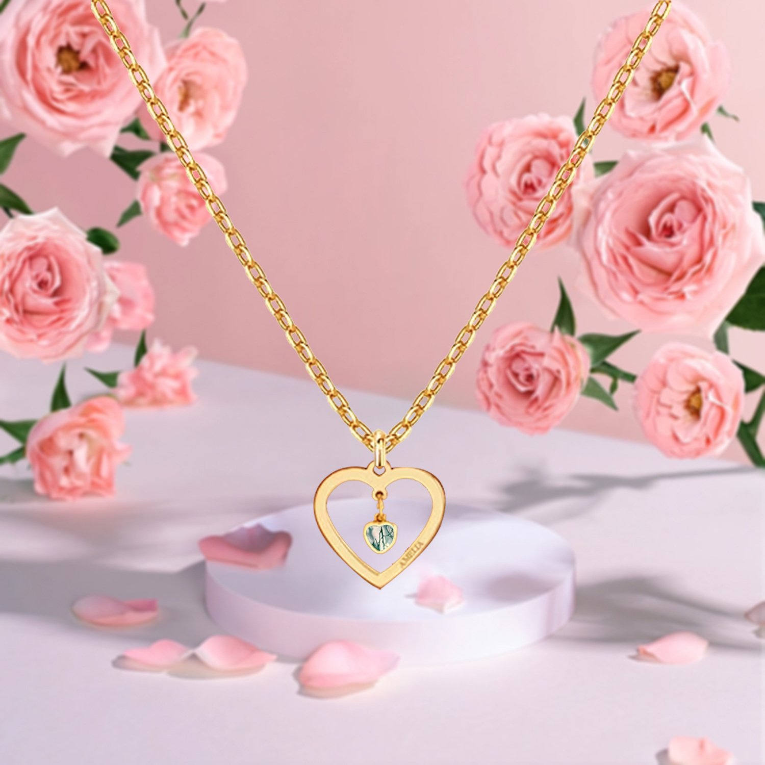 Nature's Elegance Heart Agate Pendant Necklace in 14K Solid Gold-YAFEINI Personalized Jewelry