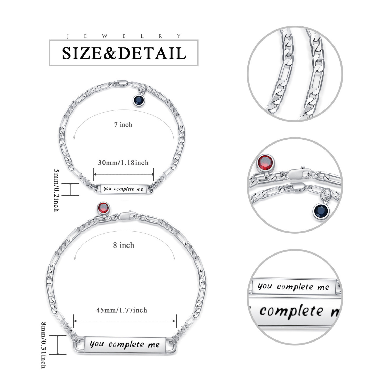 Timeless Birthstone Couple ID Bracelet in Sterling Silver-YAFEINI Personalized Jewelry