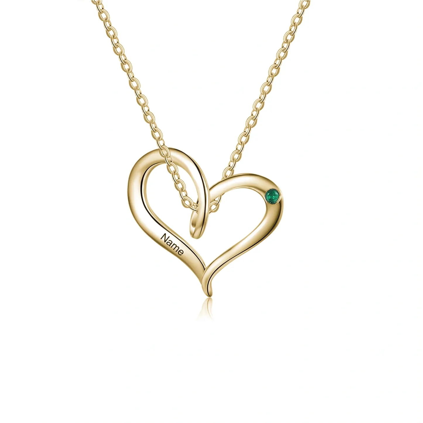 Cubic Zirconia Heart Pendant Birthstone Necklace in 14K Solid Gold-YAFEINI Personalized Jewelry
