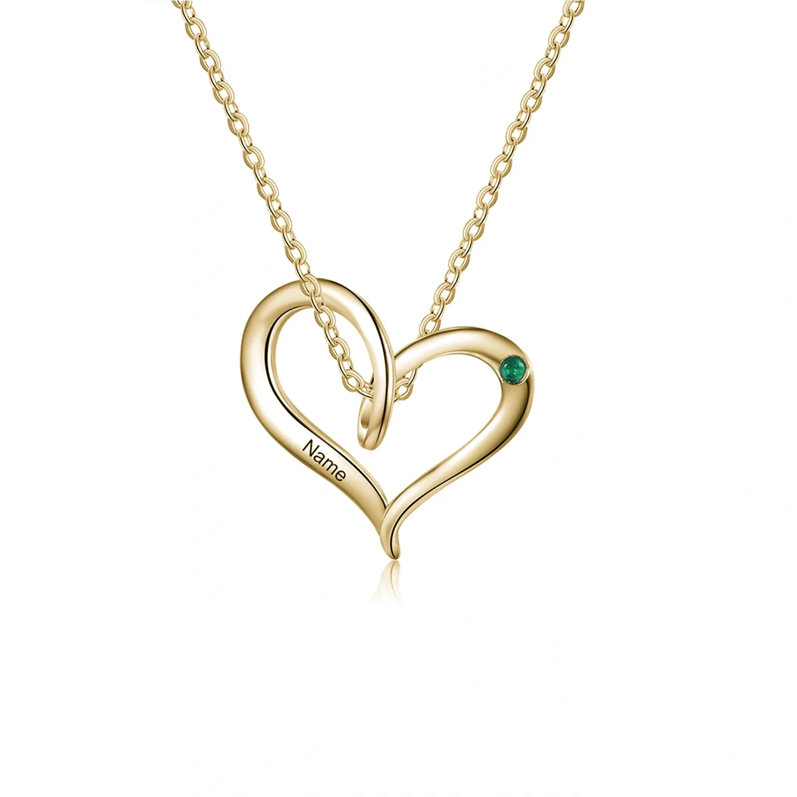 Cubic Zirconia Heart Pendant Birthstone Necklace in 14K Solid Gold-YAFEINI Personalized Jewelry