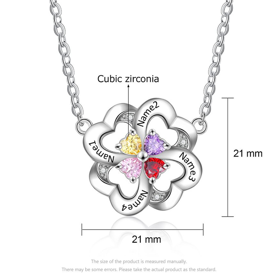 Personalized Four Leaf Clover Birthstone Necklace in Sterling Silver-YAFEINI Personalized Jewelry