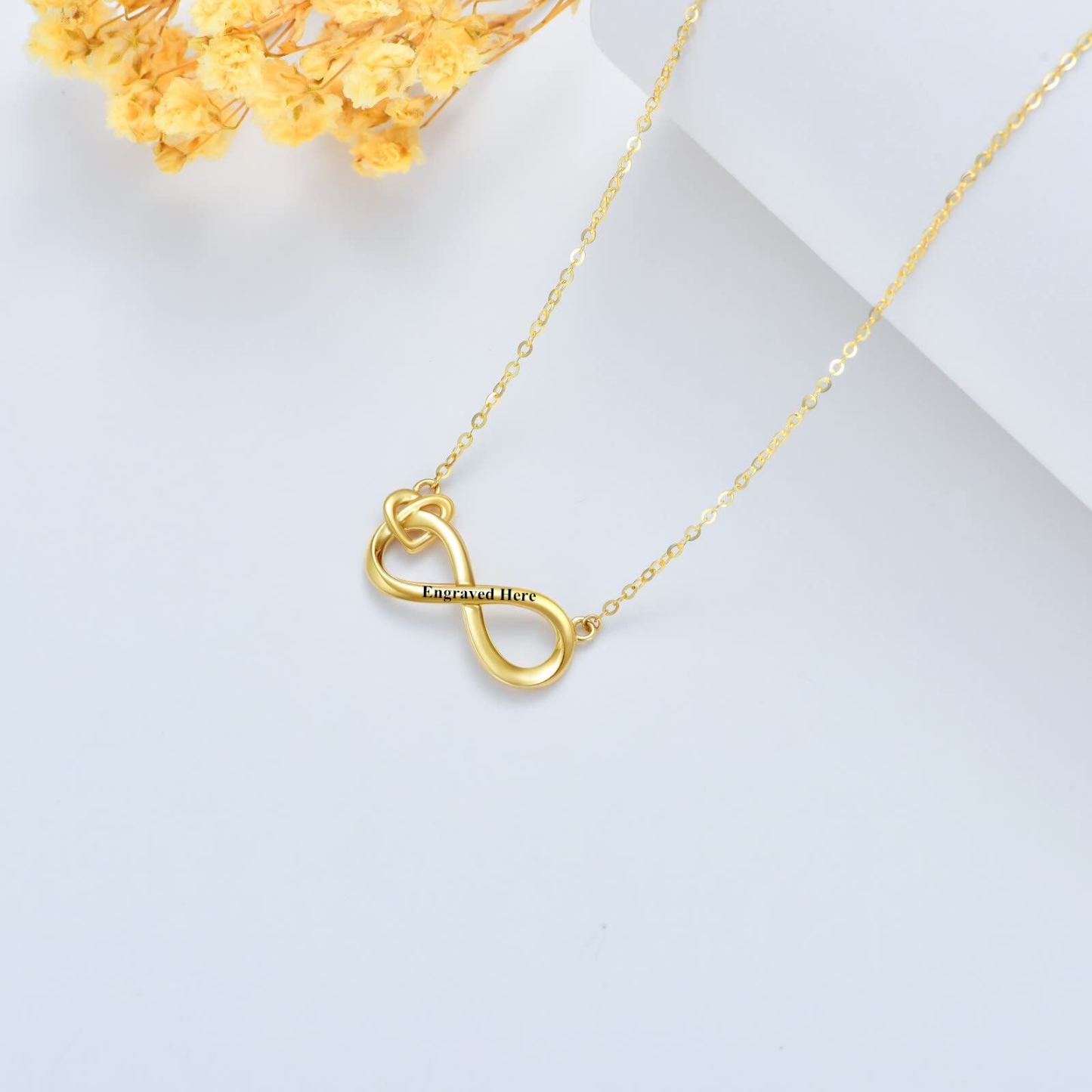 Infinite Charm Personalized Pendant Necklace with Engraving in 14K Solid Gold-YAFEINI Personalized Jewelry