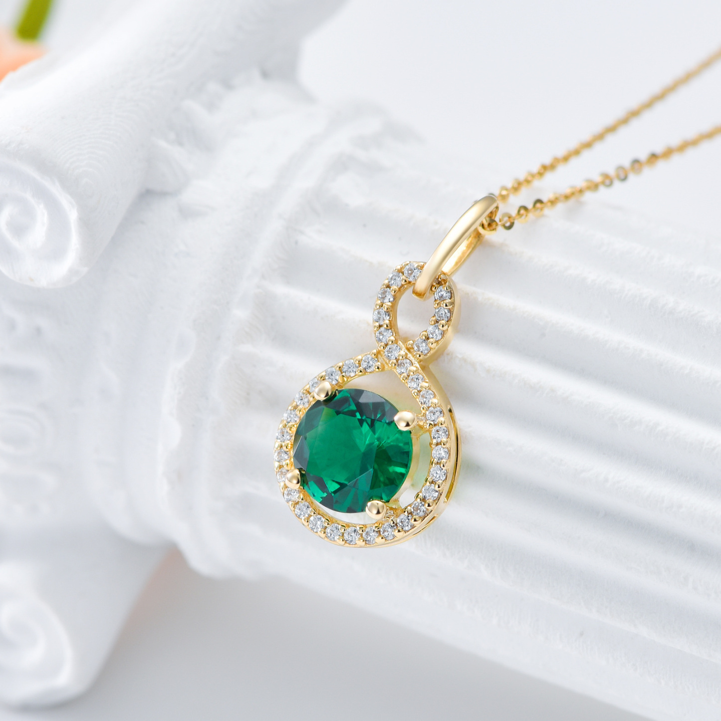 Cubic Zirconia Birthstone Necklace in 14K Solid Gold-YAFEINI Personalized Jewelry