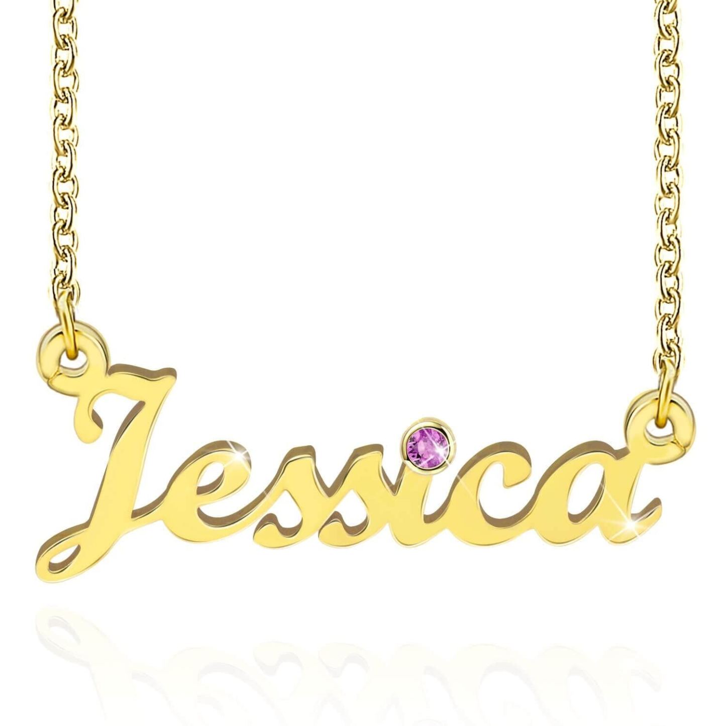 Circular Shaped Crystal Personalized Birthstone Necklace in Gold Vermeil-YAFEINI Personalized Jewelry