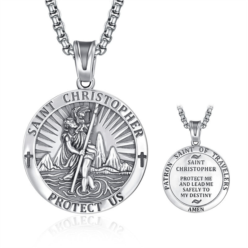 Vintage Charm Saint Christopher Necklace in Sterling Silver-YAFEINI Personalized Jewelry
