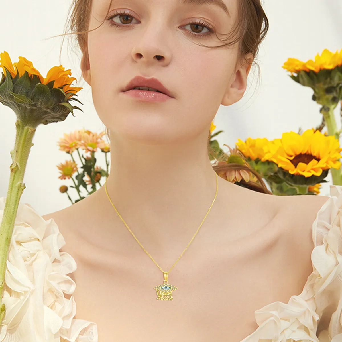 Captivating Princess-square Name Moss Agate Necklace with Cap in Gold Vermeil-YAFEINI Personalized Jewelry