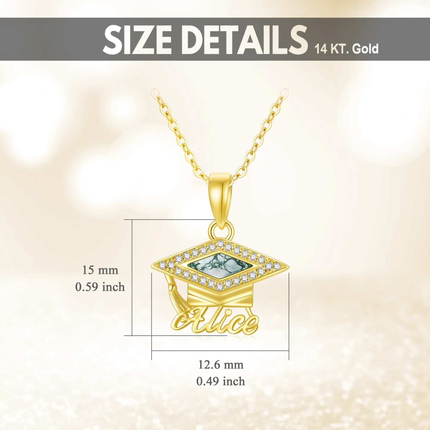 Captivating Princess-square Name Moss Agate Necklace with Cap in Gold Vermeil-YAFEINI Personalized Jewelry