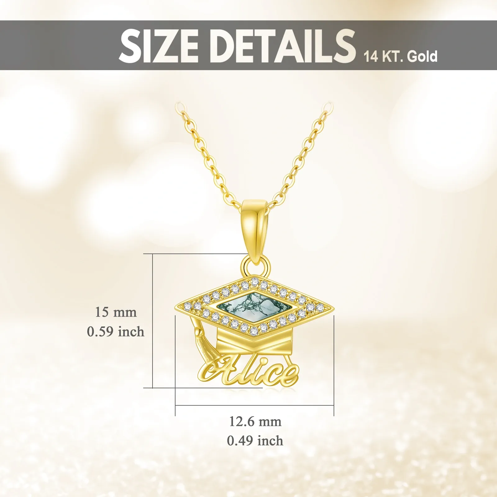 Captivating Princess-square Name Moss Agate Necklace with Cap in Gold Vermeil-YAFEINI Personalized Jewelry