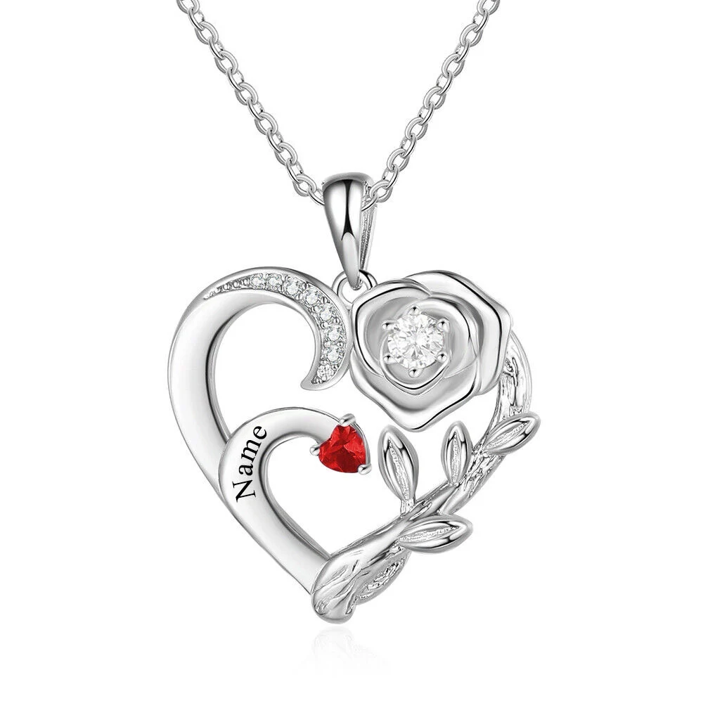 Heart Zircon Engraving Pendant Necklace in Sterling Silver-YAFEINI Personalized Jewelry