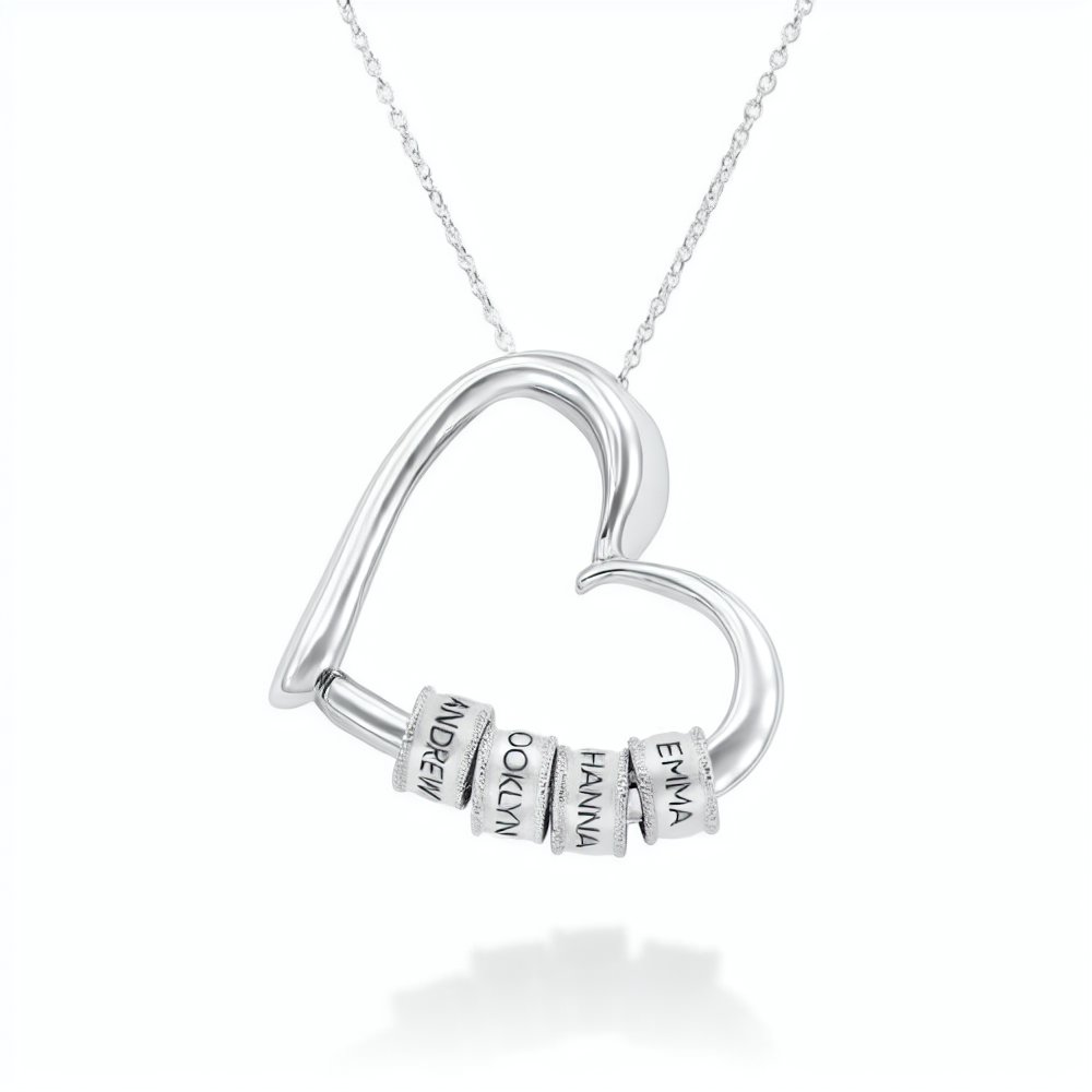 Enduring Affection Name Beads Heart Necklace in Sterling Silver-YAFEINI Personalized Jewelry
