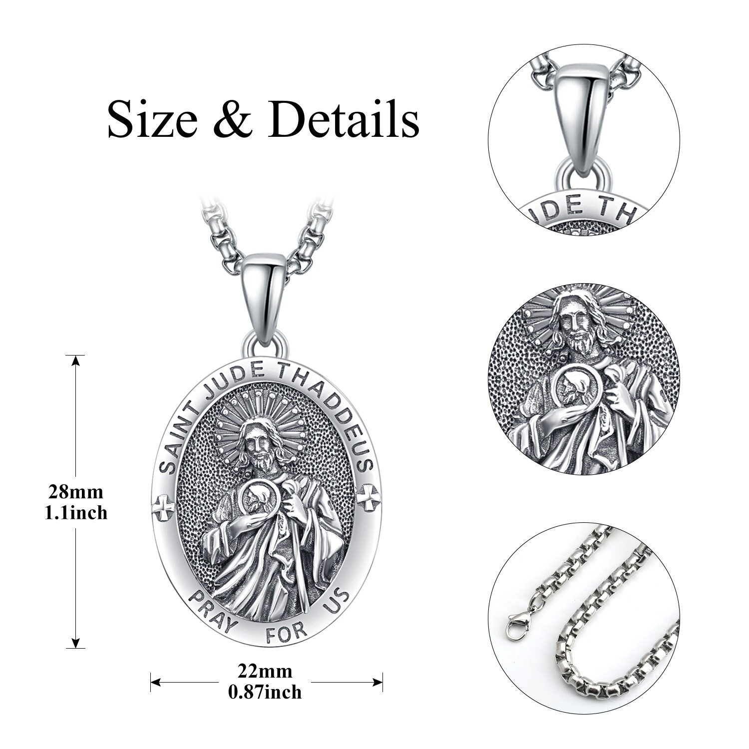 Sacred Elegance: Personalized Saint Jude Pendant in Sterling Silver-YAFEINI Personalized Jewelry