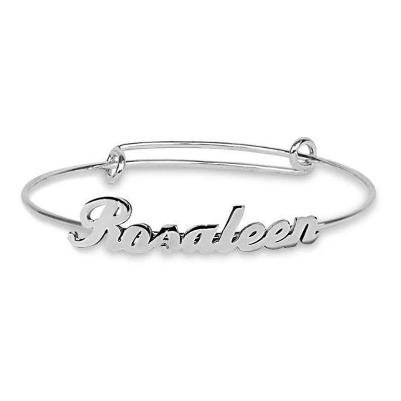 Elegant Personalized Name Bangle for Women in Sterling Silver-YAFEINI Personalized Jewelry