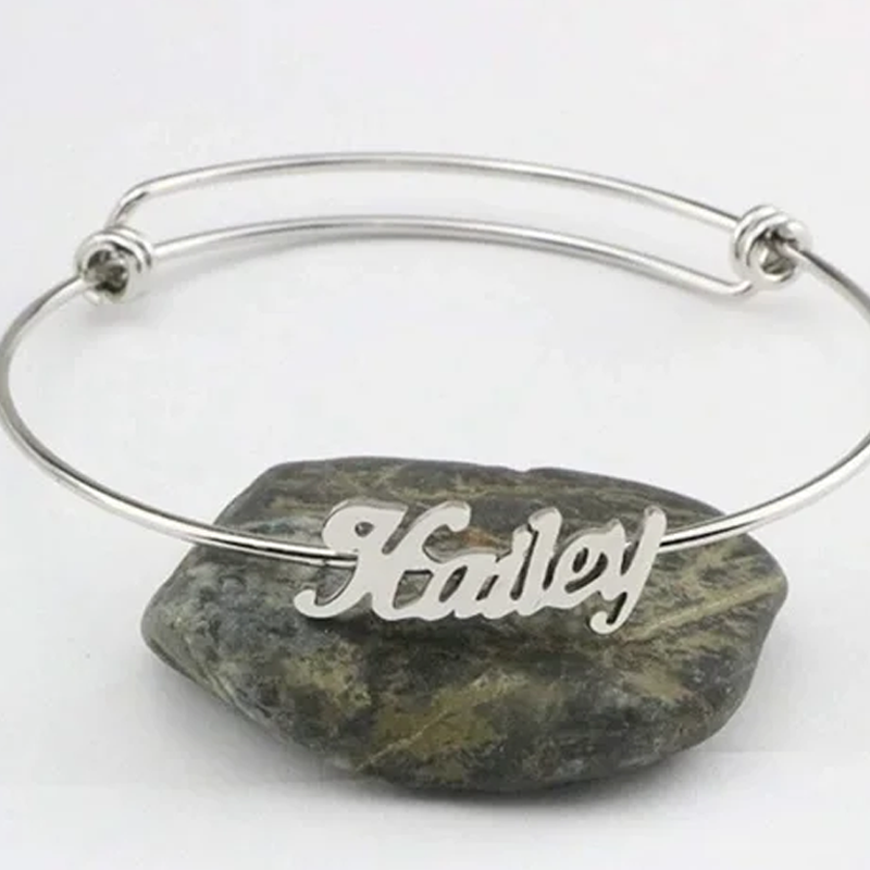Elegant Personalized Name Bangle for Women in Sterling Silver-YAFEINI Personalized Jewelry