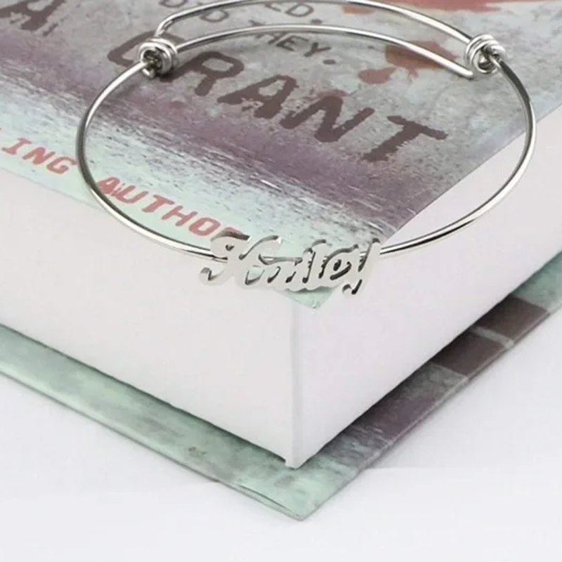 Elegant Personalized Name Bangle for Women in Sterling Silver-YAFEINI Personalized Jewelry