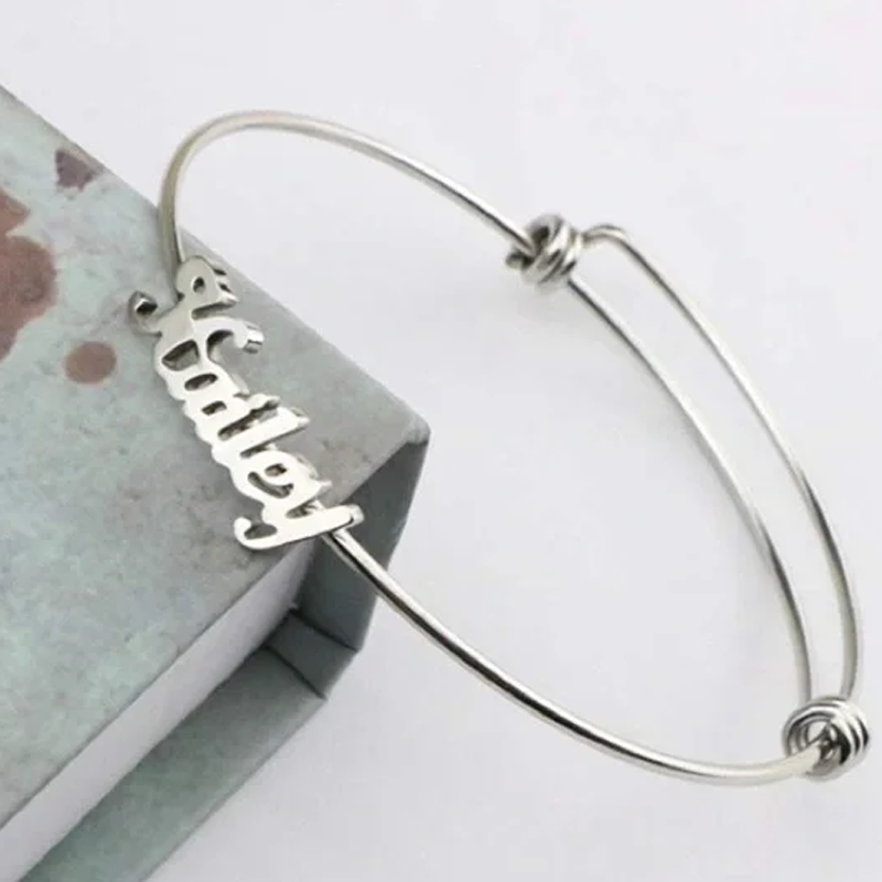 Elegant Personalized Name Bangle for Women in Sterling Silver-YAFEINI Personalized Jewelry