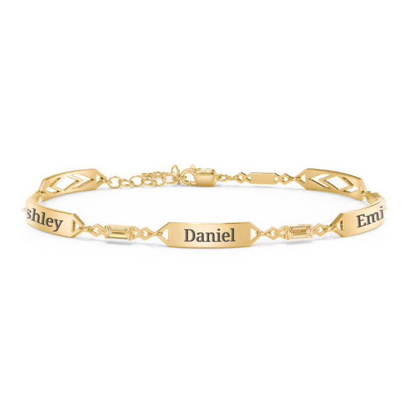 Customized Birthstone & Engraved ID Bracelet in 14K Solid Gold-YAFEINI Personalized Jewelry
