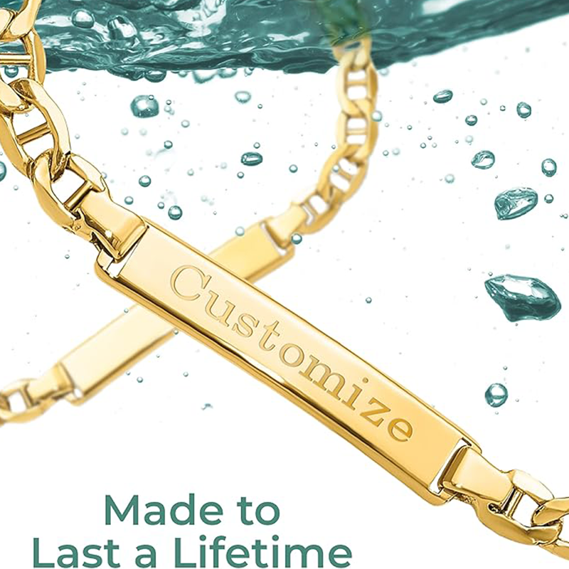 Elegant Identity Bracelet with Personalized Engraving in Gold Vermeil-YAFEINI Personalized Jewelry