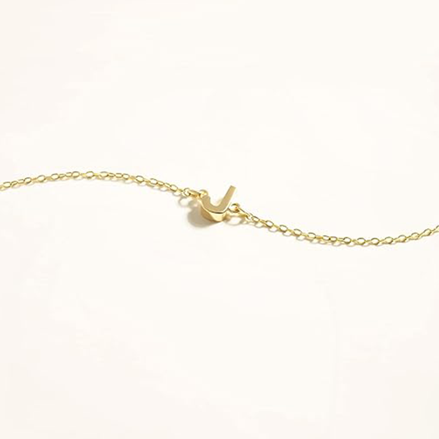Sleek Initial Letter Bracelet in 14K Solid Gold-YAFEINI Personalized Jewelry