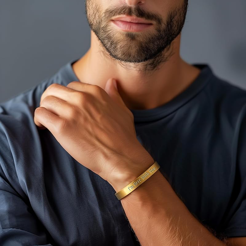 Classic Custom Engraved Bangle Bracelet for Men in Gold Vermeil-YAFEINI Personalized Jewelry