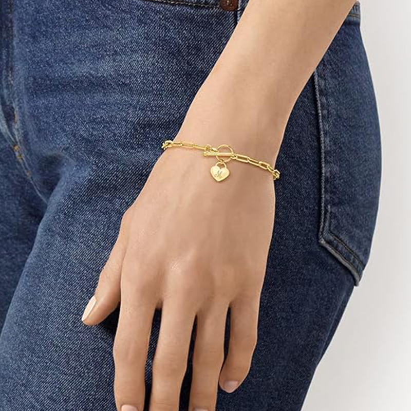 Charming Initial Heart Paperclip Bracelet in Gold Vermeil-YAFEINI Personalized Jewelry