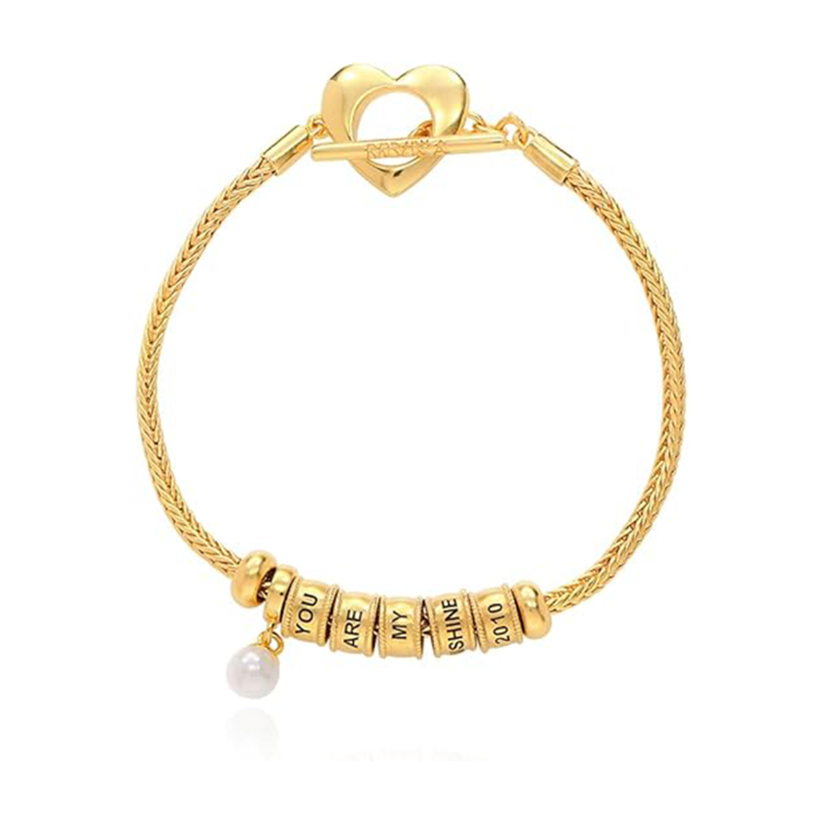 Pearl Grace Engraving Pendant Bracelet in 14K Solid Gold-YAFEINI Personalized Jewelry