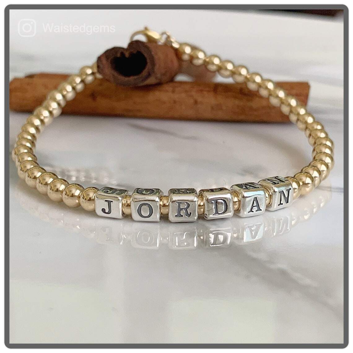 Sophisticated Name Bead Chain Bracelet in 14K Solid Gold-YAFEINI Personalized Jewelry