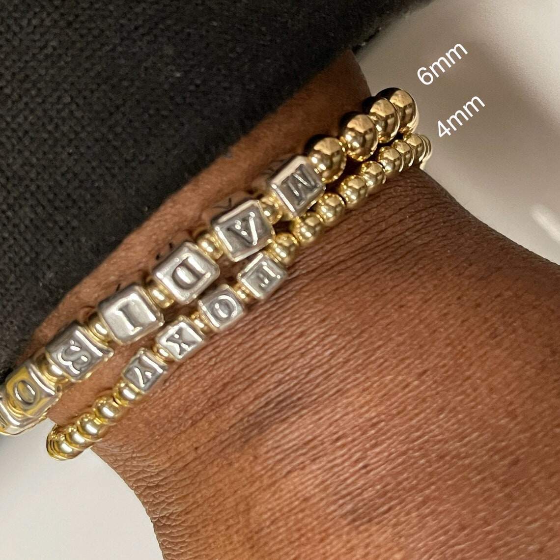 Sophisticated Name Bead Chain Bracelet in 14K Solid Gold-YAFEINI Personalized Jewelry