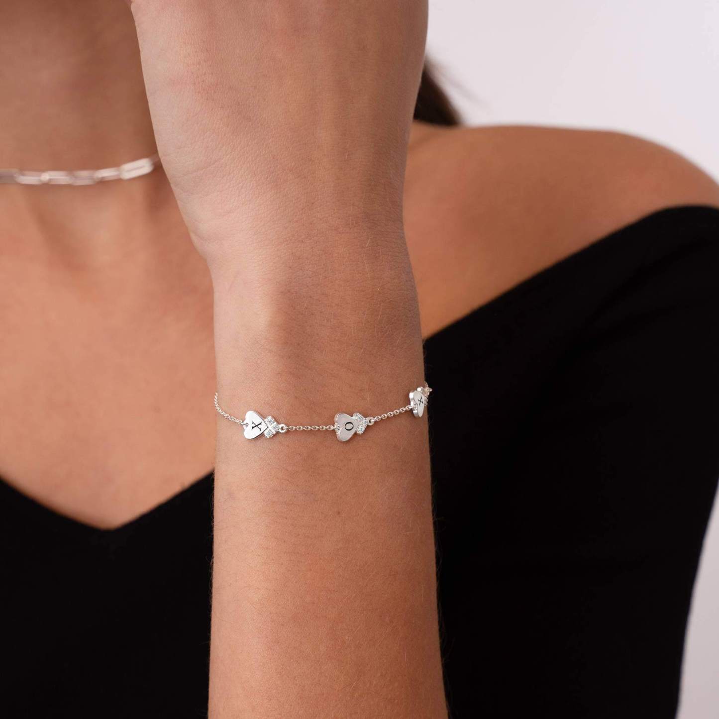 Luminous Initial Charm Bracelet in Sterling Silver-YAFEINI Personalized Jewelry