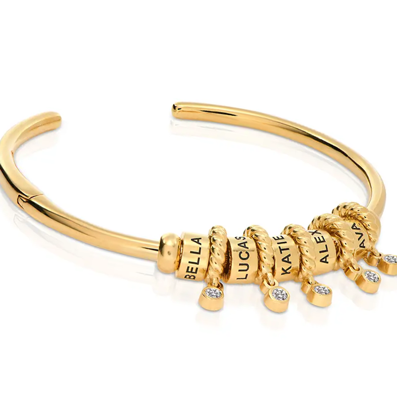Personalized Sparkle Circle Bangle in Gold Vermeil-YAFEINI Personalized Jewelry