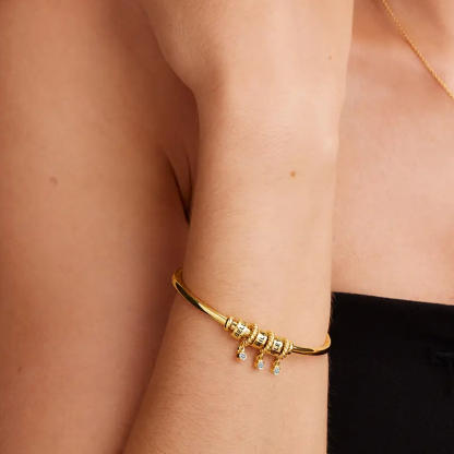 Personalized Sparkle Circle Bangle in Gold Vermeil-YAFEINI Personalized Jewelry