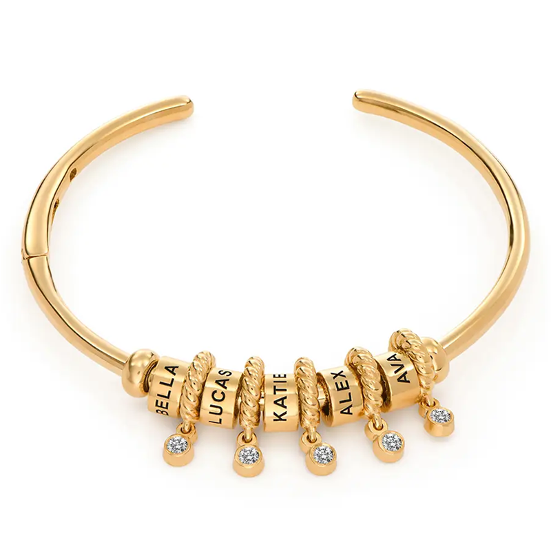 Personalized Sparkle Circle Bangle in Gold Vermeil-YAFEINI Personalized Jewelry