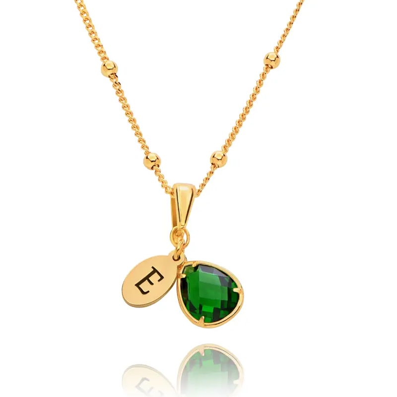 Elegant Birthstone Initial Necklace with Custom Charm in 14K Solid Gold-YAFEINI Personalized Jewelry