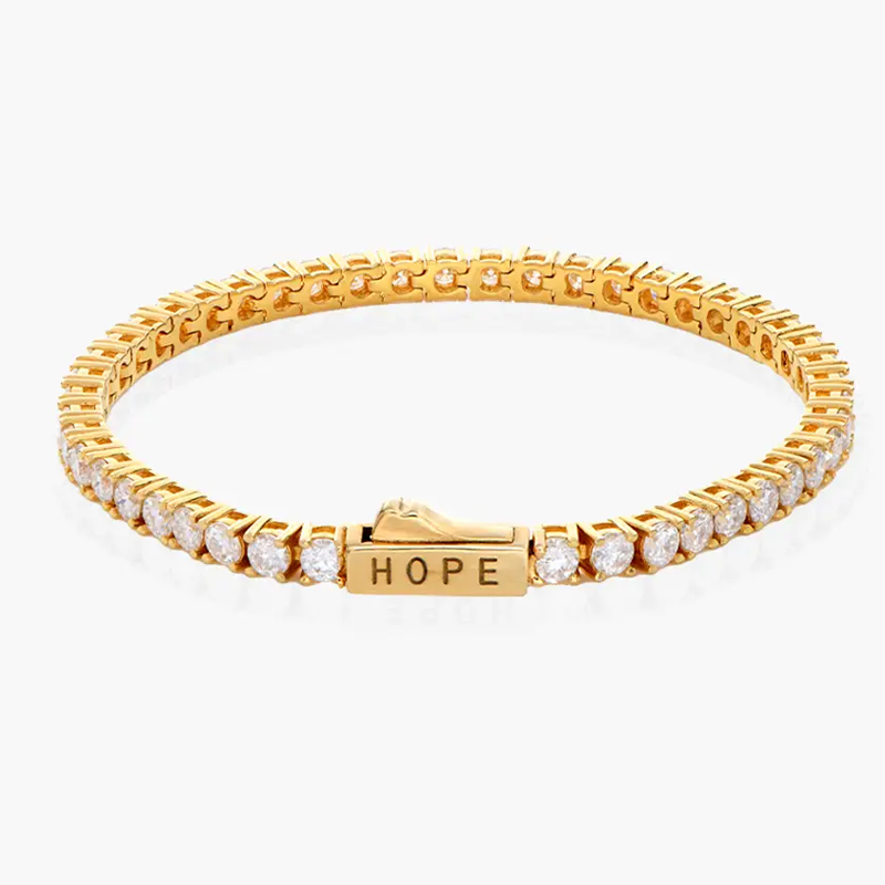 Radiant Moissanite Engraving Bracelet in 14K Solid Gold-YAFEINI Personalized Jewelry
