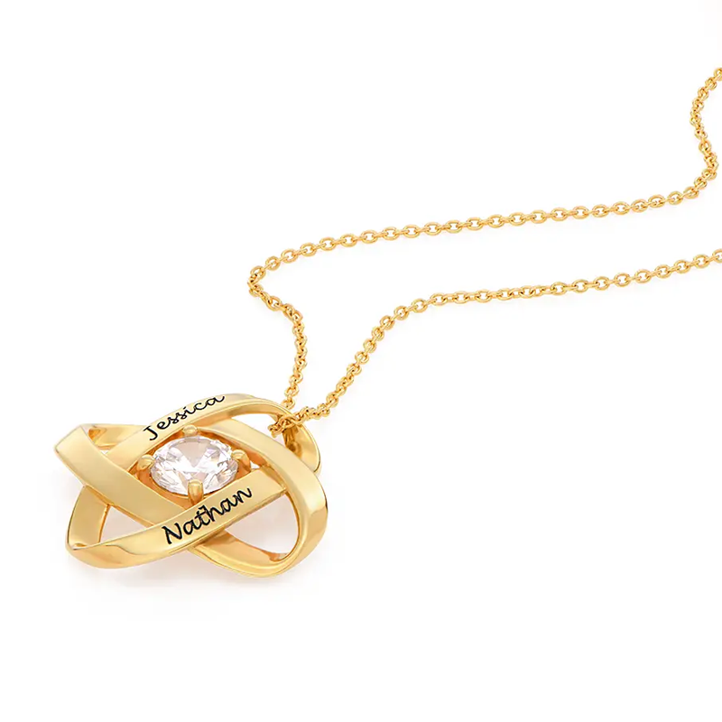 Radiant Harmony Birthstone Pendant Necklace with Engraving in 14K Solid Gold-YAFEINI Personalized Jewelry