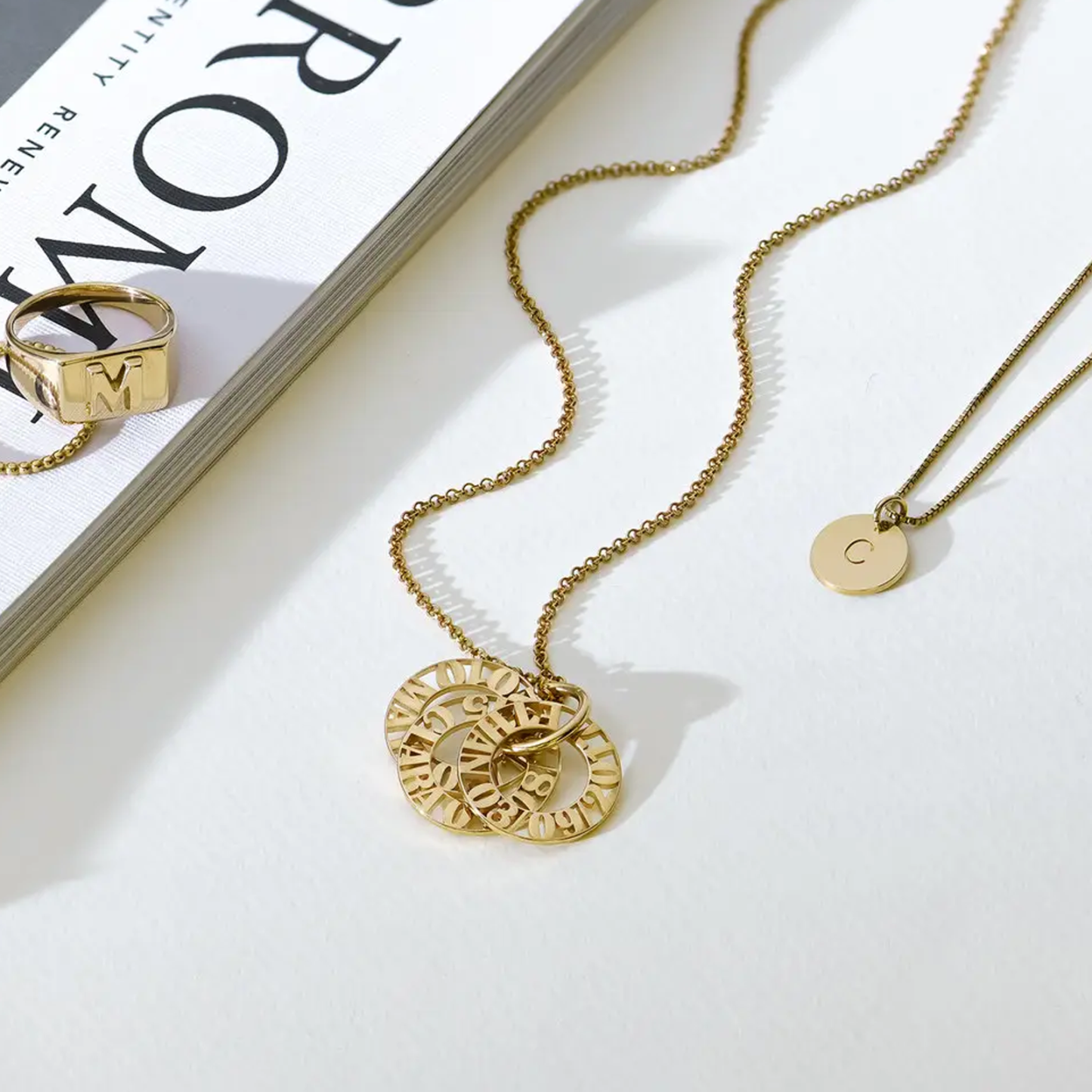 Refined Circle Engraved Name Necklace in 14K Solid Gold-YAFEINI Personalized Jewelry