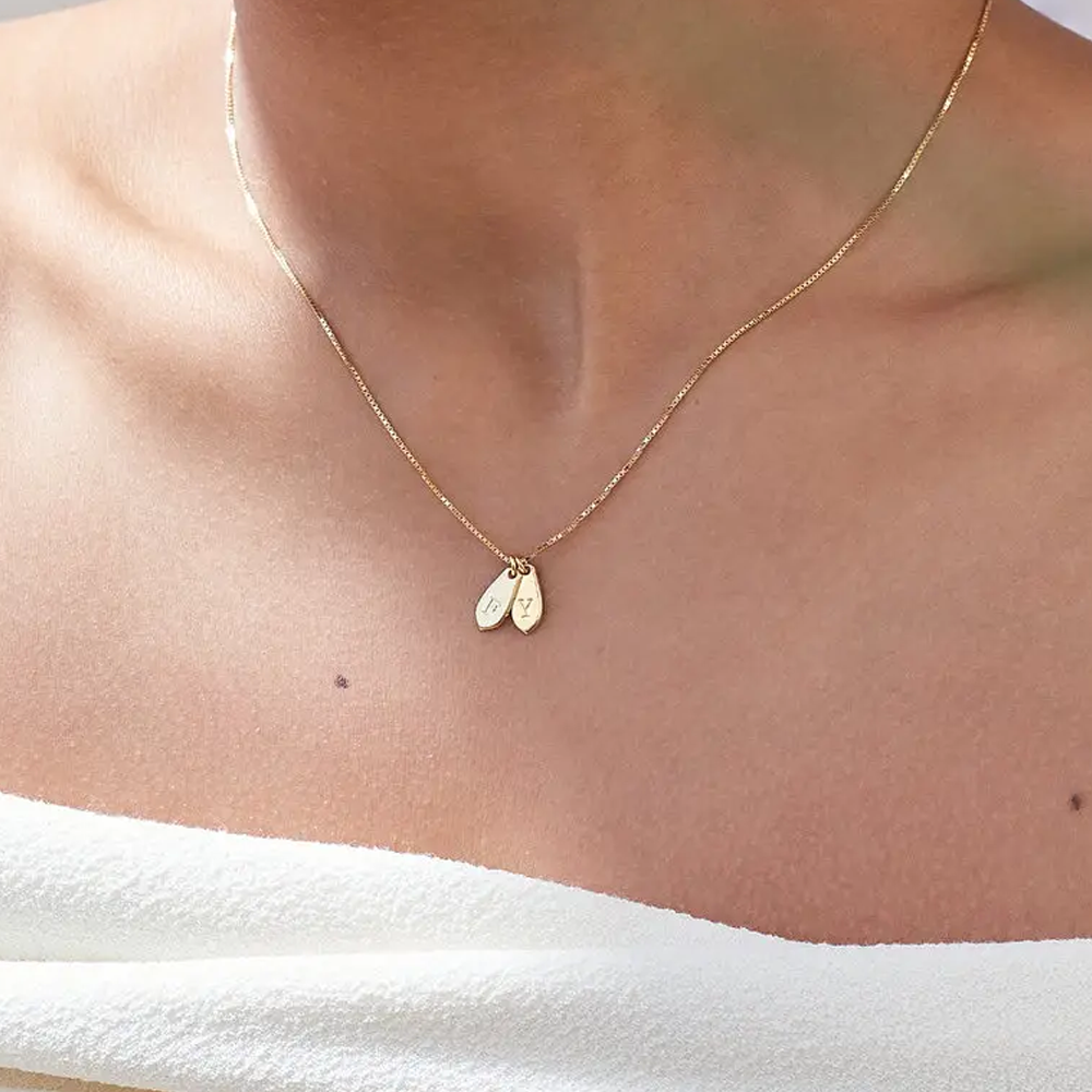 Luxurious Drop Initial Necklace with Elegant Box Chain in Gold Vermeil-YAFEINI Personalized Jewelry