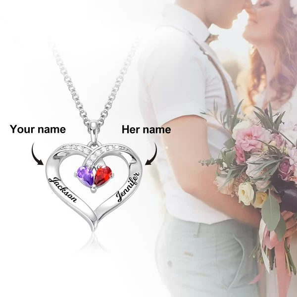 Personalized birthstone And Name Heart  Pendant In Sterling Silver