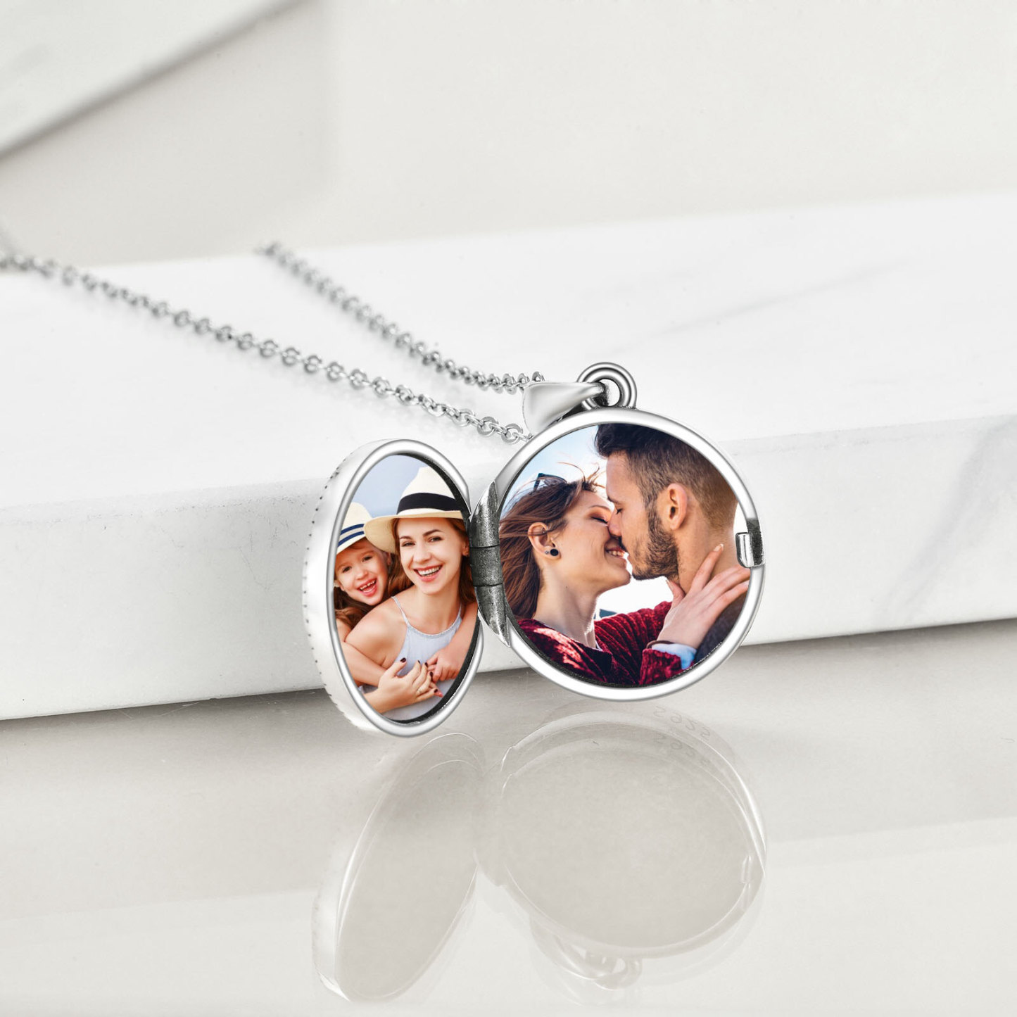 Personalized Zircon Celtic Knot Compass Custom Photo Locket Necklace in Sterling Silver-YAFEINI Personalized Jewelry