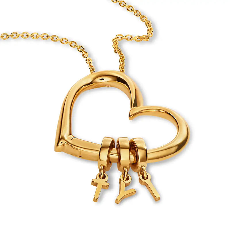 Timeless Heart Initial Necklace with Personalized Drop Charm in 14K Solid Gold-YAFEINI Personalized Jewelry