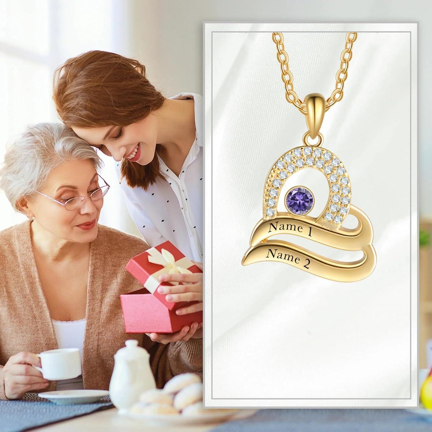 Classic Birthstone Name Pendant Necklace in Gold Vermeil-YAFEINI Personalized Jewelry
