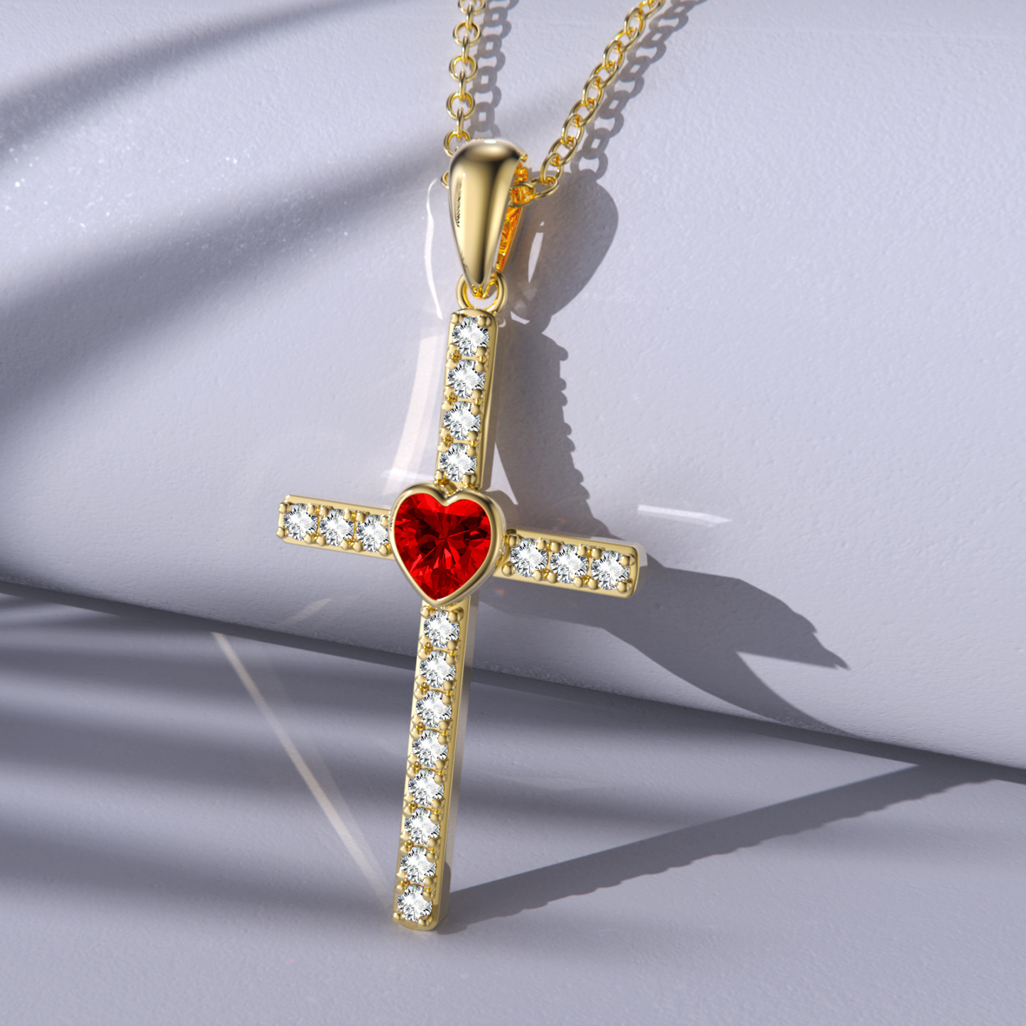 Zircon Cross Pendant Birthstone Necklace in Gold Vermeil-YAFEINI Personalized Jewelry