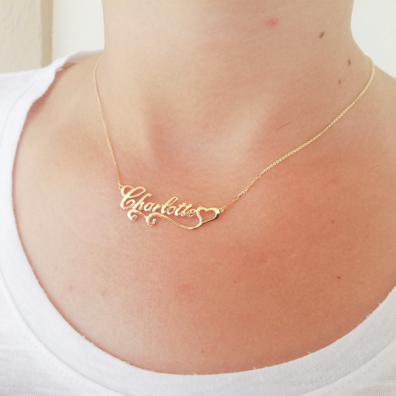 Personalized Name Heart Pendant Necklace in 14K Solid Gold-YAFEINI Personalized Jewelry