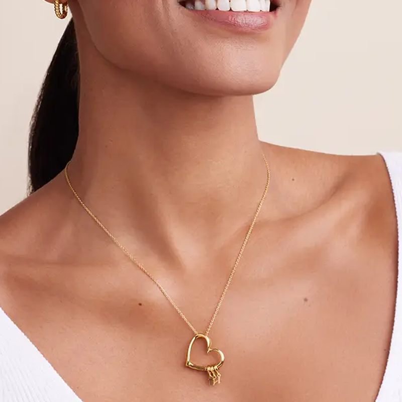 Timeless Heart Initial Necklace with Personalized Drop Charm in 14K Solid Gold-YAFEINI Personalized Jewelry