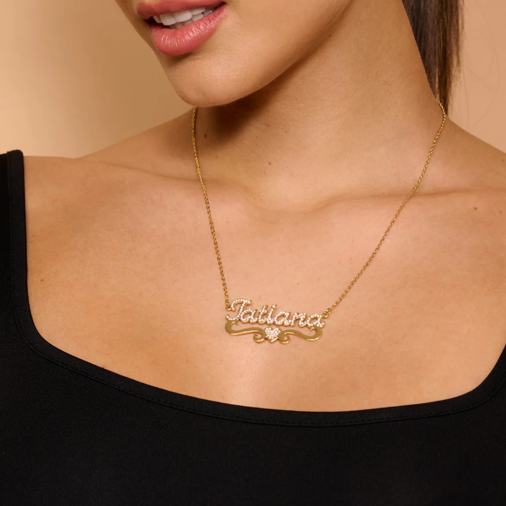 Heart Zircon Personalized Name Necklace In Sterling Silver