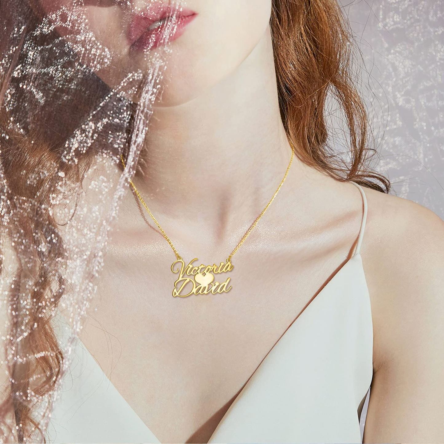 Distinctive Name Heart Necklace in 14K Solid Gold-YAFEINI Personalized Jewelry